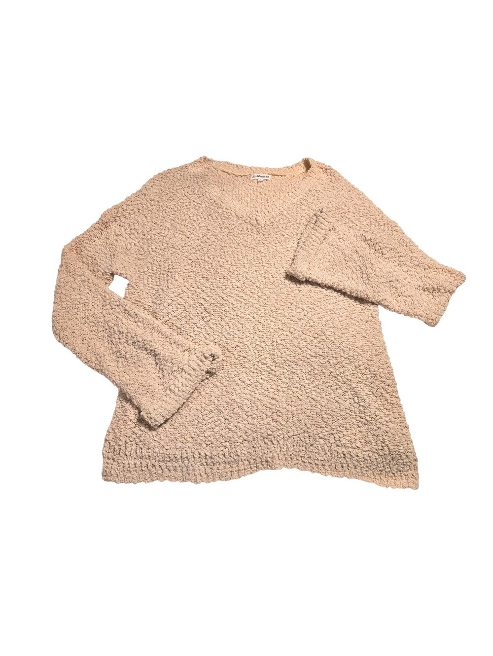 MACARON Oatmeal Oversize Sweater V Neck Popcorn Knit Textured Chunky Cozy Sz M